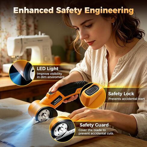 Cordless Cardboard Cutter, 3000mAh Electric Scissors with 2 Blades, Rechargeable Box Cutter with LED Light & Safety Lock, 300 RPM, 4V Power Rotary Scissors for Fabric, Carpet, Leather and Plastic in Kuwait