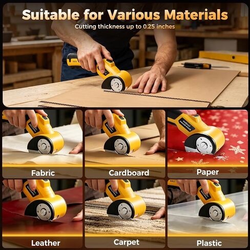 Cordless Cardboard Cutter, 3000mAh Electric Scissors with 2 Blades, Rechargeable Box Cutter with LED Light & Safety Lock, 300 RPM, 4V Power Rotary Scissors for Fabric, Carpet, Leather and Plastic in Kuwait