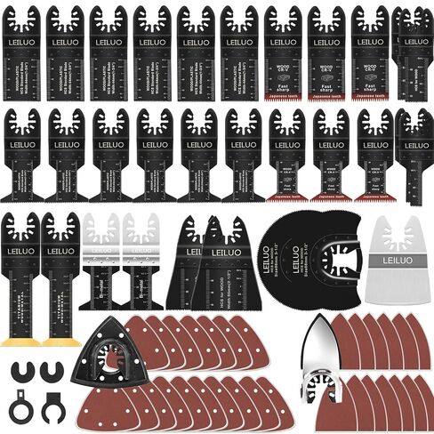 LEILUO 158 Pcs Multitool Blade Kits Cutting and Sandpaper Oscillating Tool Accessories Universal Oscillating Saw Blades with Storage Bag Compatible with DeWalt Makita Dremel and More in Kuwait