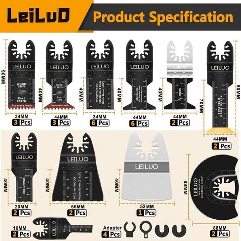 LEILUO 158 Pcs Multitool Blade Kits Cutting and Sandpaper Oscillating Tool Accessories Universal Oscillating Saw Blades with Storage Bag Compatible with DeWalt Makita Dremel and More in Kuwait