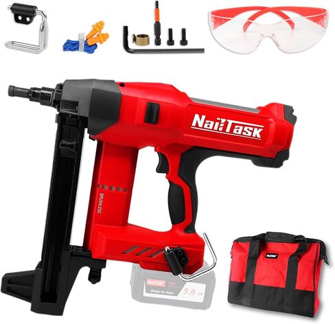 20V Brushless Cordless Concrete Nailer, 16-40mm, No Battery | 100J, Adjustable Depth, Press-to-Fire Safety, Compatible with Makita Battery, Safety Glasses Bag, 5 Nozzles for Steel Brick in Kuwait