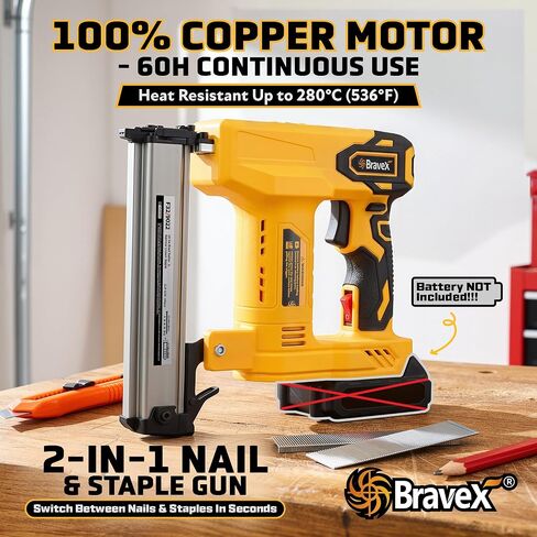 Nail Gun Cordless 18 Gauge Brad Nailer/Narrow Crown Stapler for Dewalt 20V Battery 2 in 1 Electric Staple Gun with 1000 Nails & Staples Battery Powered for Woodworking and DIY (NO Battery) in Kuwait