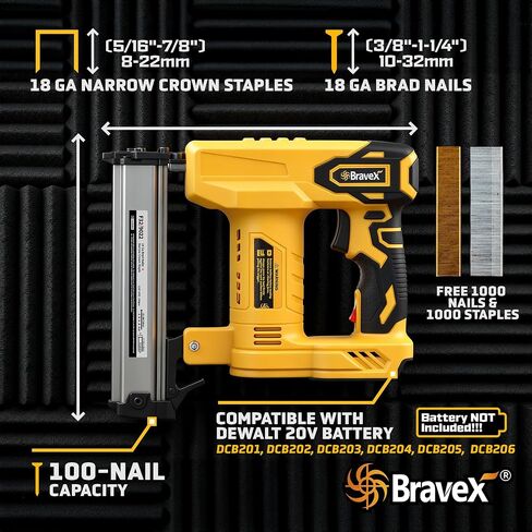 Nail Gun Cordless 18 Gauge Brad Nailer/Narrow Crown Stapler for Dewalt 20V Battery 2 in 1 Electric Staple Gun with 1000 Nails & Staples Battery Powered for Woodworking and DIY (NO Battery) in Kuwait