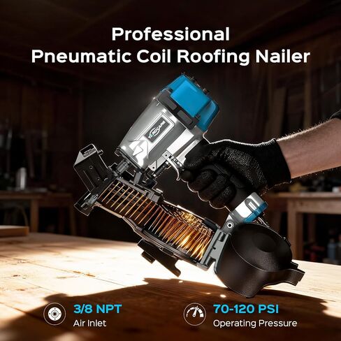 YARDCARE CRN45 Roofing Nailer, 15 Degree Pneumatic Coil Roofing Nail Gun for 7/8″ to 1-3/4″ Nails, 120 Coil Capacity, 70-120 PSI Pistolas Para Roofing for Asphalt Roofing Shingles Wooden Cases in Kuwait