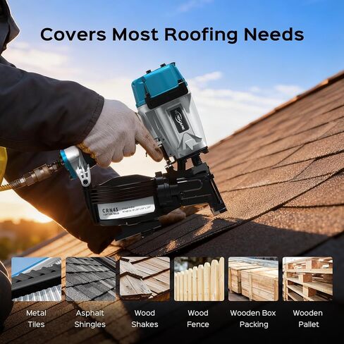 YARDCARE CRN45 Roofing Nailer, 15 Degree Pneumatic Coil Roofing Nail Gun for 7/8″ to 1-3/4″ Nails, 120 Coil Capacity, 70-120 PSI Pistolas Para Roofing for Asphalt Roofing Shingles Wooden Cases in Kuwait