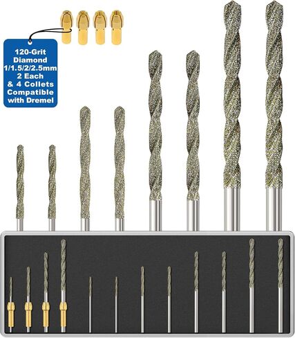 Sworker Diamond Drill Bits 1mm 1.5mm 2mm 2.5mm 5 Each 120-Grit 20Pcs with 4 Collets Compatible with Dremel Rotary Tool for Sea Glass Stone Shells Jewelry Making Porcelain Ceramic Gems in Kuwait