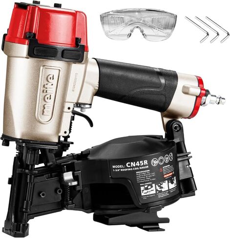meite CN45R Roofing Nailer Pneumatic 15 Degree Coil Nail Gun 7/8" to 1-3/4" | 15/16° Wire-weld Collated Roofing Nail Gun, 120rd Mag, Safety&Tool-free Depth Dial, for Asphalt Shingle Felt Underlayment in Kuwait