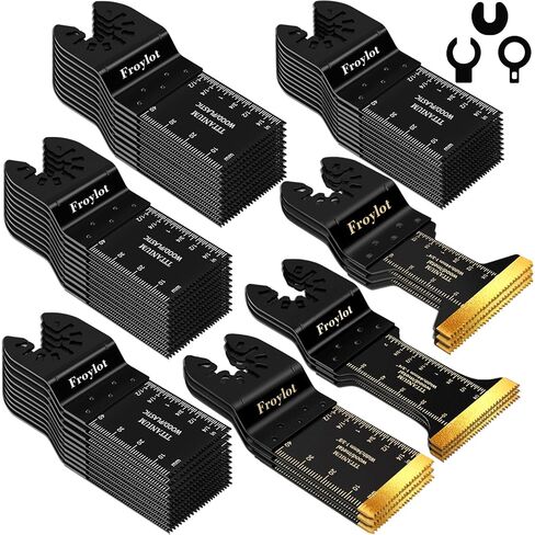 49PCS Universal Oscillating Tool Saw Blade Kit - Titanium Bi-Metal Multitool Blades Cutting Wood Nails/Metal/Plastic -Fits Black Decker DeWALT Porter Cable Rockwell Ridgid Ryobi Chicago Craftsman in Kuwait