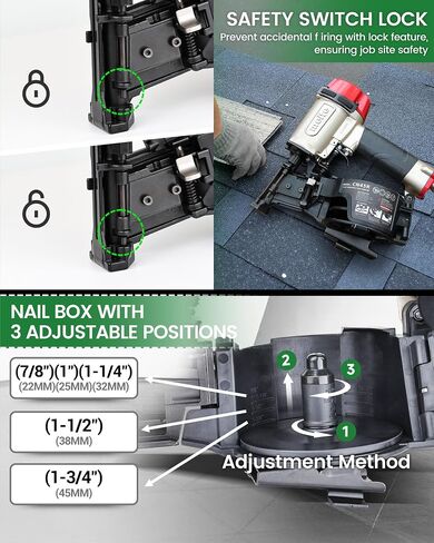meite CN45R Roofing Nailer Pneumatic 15 Degree Coil Nail Gun 7/8" to 1-3/4" | 15/16° Wire-weld Collated Roofing Nail Gun, 120rd Mag, Safety&Tool-free Depth Dial, for Asphalt Shingle Felt Underlayment in Kuwait