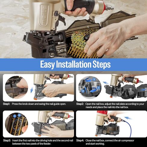 meite CN65S Coil Siding Nailer Pneumatic 15 Degree Nail Gun 1-1/2"to 2-1/2" | Heavy-duty Wire-weld or Plastic Collated Coil Nailer, Depth Adjust, 360° Exhaust, Wood Pallets Decking Sheathing Subflooring in Kuwait