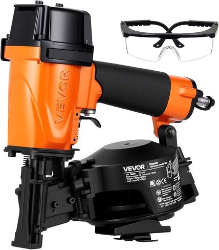 VEVOR Professional Roofing Nailer CN45N, 3/4" to 1-3/4" 15 Degree Air Roofing Nail Gun, 4–5 Nails/S Ultra-Fast Nailing, 70-110 PSI Pneumatic Coil Nailer for Asphalt Shingles, Roof Sheathing in Kuwait