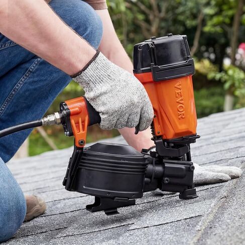 VEVOR Professional Roofing Nailer CN45N, 3/4" to 1-3/4" 15 Degree Air Roofing Nail Gun, 4–5 Nails/S Ultra-Fast Nailing, 70-110 PSI Pneumatic Coil Nailer for Asphalt Shingles, Roof Sheathing in Kuwait