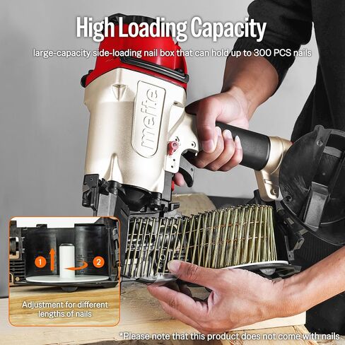 meite CN65 Coil Nailer 15 Degree Pneumatic Nail Gun for 1-1/2" to 2-1/2" | Heavy-duty Wire-weld Collated Coil Nailer, 300rd Mag, Depth Adjust, Hardwood Pallets Decking Sheathing Subflooring Fencing in Kuwait