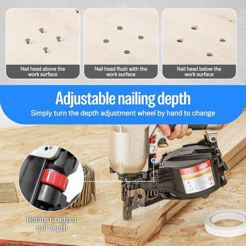 meite CN65 Coil Nailer 15 Degree Pneumatic Nail Gun for 1-1/2" to 2-1/2" | Heavy-duty Wire-weld Collated Coil Nailer, 300rd Mag, Depth Adjust, Hardwood Pallets Decking Sheathing Subflooring Fencing in Kuwait