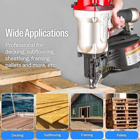 meite CN65 Coil Nailer 15 Degree Pneumatic Nail Gun for 1-1/2" to 2-1/2" | Heavy-duty Wire-weld Collated Coil Nailer, 300rd Mag, Depth Adjust, Hardwood Pallets Decking Sheathing Subflooring Fencing in Kuwait