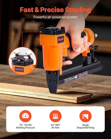 VEVOR Pneumatic Staple Gun, 22 Gauge Pneumatic Upholstery Stapler for 71 Series Fine Wire Staples 3/8-inch Crown 5/32"-5/8" Length, 70-110 PSI Air Staple Gun for Woodworking, Upholstering, DIY Project in Kuwait