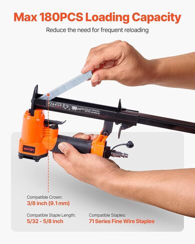VEVOR Pneumatic Staple Gun, 22 Gauge Pneumatic Upholstery Stapler for 71 Series Fine Wire Staples 3/8-inch Crown 5/32"-5/8" Length, 70-110 PSI Air Staple Gun for Woodworking, Upholstering, DIY Project in Kuwait