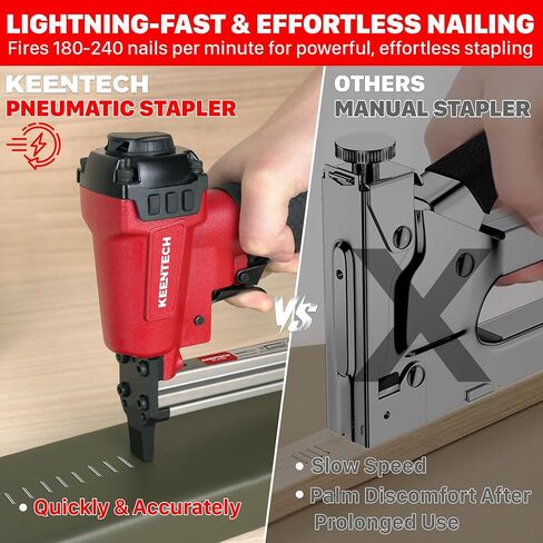 KEENTECH Pneumatic Staple Gun 20 Gauge, T50 Upholstery Staple Gun with 3780pcs 3/8" Crown Staples 1/4"-5/8", Ready-to-Use Air Staple Gun Set with Safety Trigger for Wood, Upholstery, Fabric, Leather in Kuwait