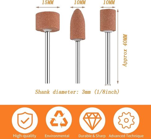 40Pcs Aluminum Oxide Grinding Stone Sanding Drill Bits, 1/8" Shank for Metal Rust Removal, Polishing, Smoothing, Sharpening, 2 Shapes & 3 Sizes, Rotary Tool Accessories (40) in Kuwait
