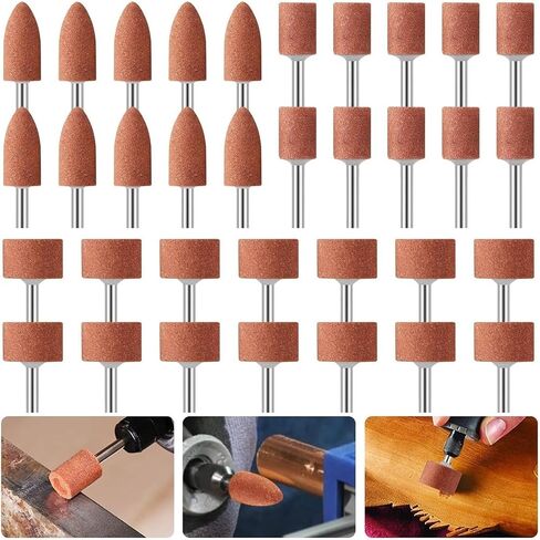 40Pcs Aluminum Oxide Grinding Stone Sanding Drill Bits, 1/8" Shank for Metal Rust Removal, Polishing, Smoothing, Sharpening, 2 Shapes & 3 Sizes, Rotary Tool Accessories (40) in Kuwait