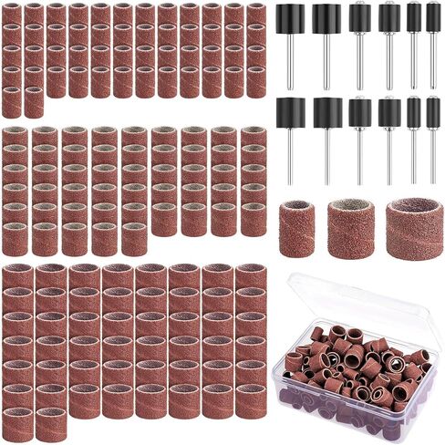 Sanding Drum Set for Most Rotary Tool with Storage Box,162Pcs | 120 Grit Drum Sander for Drill, 150 Drum Sander Sleeves and 12 Drum Mandrels Sanding Bits Rotary Tool Grinding Accessories in Kuwait