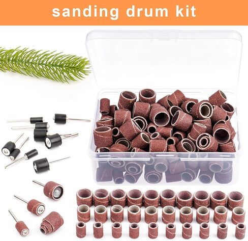Sanding Drum Set for Most Rotary Tool with Storage Box,162Pcs | 120 Grit Drum Sander for Drill, 150 Drum Sander Sleeves and 12 Drum Mandrels Sanding Bits Rotary Tool Grinding Accessories in Kuwait
