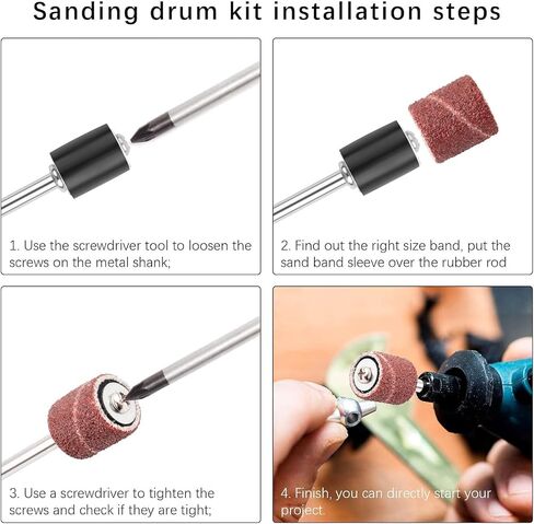 Sanding Drum Set for Most Rotary Tool with Storage Box,162Pcs | 120 Grit Drum Sander for Drill, 150 Drum Sander Sleeves and 12 Drum Mandrels Sanding Bits Rotary Tool Grinding Accessories in Kuwait