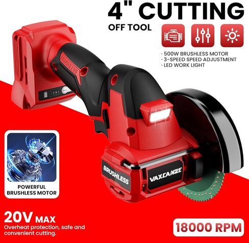 Cordless Cut Off Tool Compatible with Milwaukee Battery, 18,000 RPM Brushless Motor, 4" Blades (2pcs) with Dust Cover, 1.2mm Max Blade Thickness for Wood/Metal/Plastic【BATTERIES NOT INCLUDED】 in Kuwait