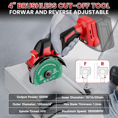 Cordless Cut Off Tool Compatible with Milwaukee Battery, 18,000 RPM Brushless Motor, 4" Blades (2pcs) with Dust Cover, 1.2mm Max Blade Thickness for Wood/Metal/Plastic【BATTERIES NOT INCLUDED】 in Kuwait