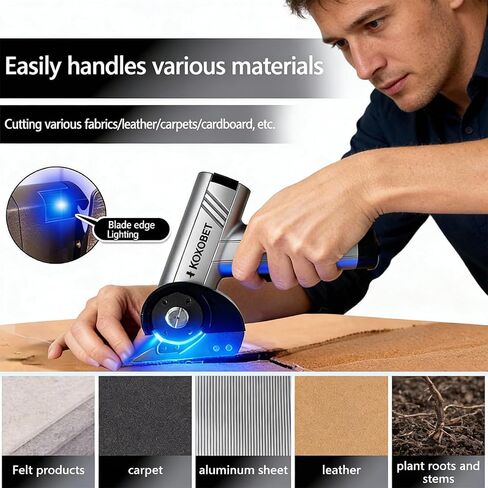 Electric Cardboard Cutter Scissors with LED Light, 2600mAh Rechargeable Battery, Brushless Motor, Tungsten Steel Blade, Cuts Cloth, Leather, Carpet, Silver Gray in Kuwait