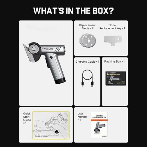 Electric Cardboard Cutter Scissors with LED Light, 2600mAh Rechargeable Battery, Brushless Motor, Tungsten Steel Blade, Cuts Cloth, Leather, Carpet, Silver Gray in Kuwait