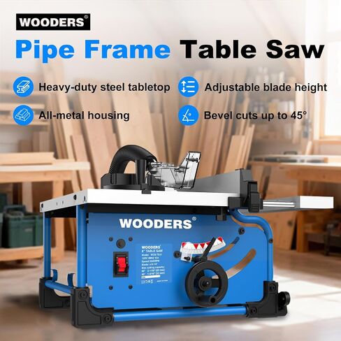 8-1/4-Inch Table Saw, 15-Amp 5500 RPM Motor, Heavy-Duty 80T Blade | Compact Woodworking Saw with Extendable Cast-Iron Table, 0-45° Bevel & Rip Fence, Ergonomic & Easy to Use for Home DIY in Kuwait