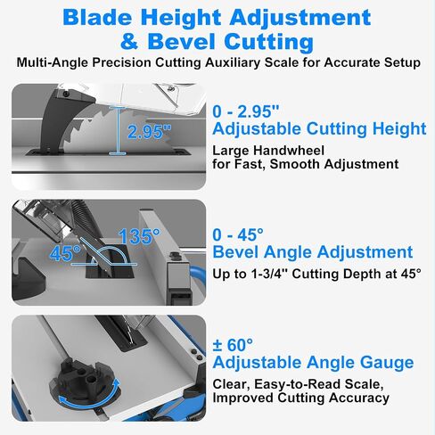 8-1/4-Inch Table Saw, 15-Amp 5500 RPM Motor, Heavy-Duty 80T Blade | Compact Woodworking Saw with Extendable Cast-Iron Table, 0-45° Bevel & Rip Fence, Ergonomic & Easy to Use for Home DIY in Kuwait