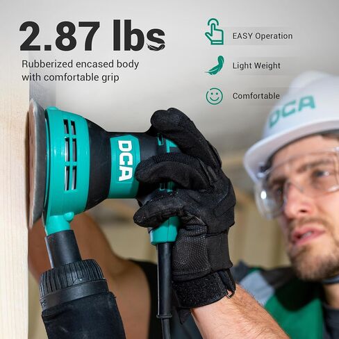 DCA Random Orbital Sander, 3.0 AMP Corded Palm Sander, 6 Speeds Max 12,000 OPM, 5-Inch with 10 pcs Sandpapers, Dust Bag, Low Vibration for Woodworking, Decoration Furniture (ASA125) in Kuwait