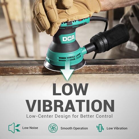 DCA Random Orbital Sander, 3.0 AMP Corded Palm Sander, 6 Speeds Max 12,000 OPM, 5-Inch with 10 pcs Sandpapers, Dust Bag, Low Vibration for Woodworking, Decoration Furniture (ASA125) in Kuwait
