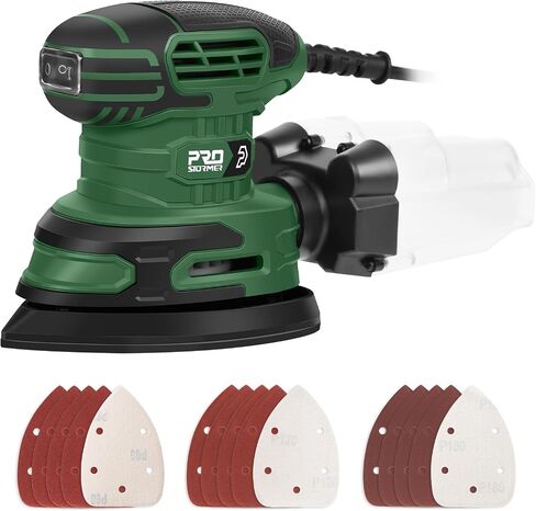 Prostormer Detail Sander, 13000RPM Mouse Sander, 1.6A Electric Palm Sanders with 15Pcs Sandpapers, Dust Collection Box for Tight Spaces Sanding, Polishing, Woodworking in Home Decoration(Pink) in Kuwait