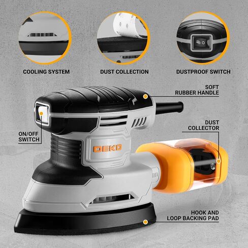 Detail Sander: DEKOPRO 1.5A Mouse Sander Electric Sander Tool Corded Palm Sanders with Dust Collection & 15pc Sandpapers for Sanding,Polishing,RemovingPaint in Saudi Arabia