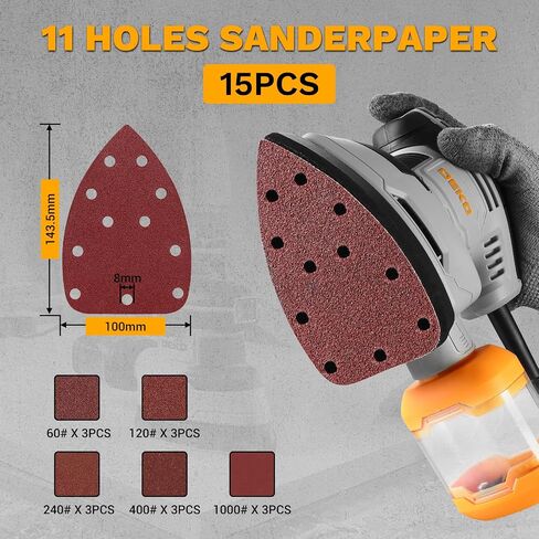 Detail Sander: DEKOPRO 1.5A Mouse Sander Electric Sander Tool Corded Palm Sanders with Dust Collection & 15pc Sandpapers for Sanding,Polishing,RemovingPaint in Saudi Arabia