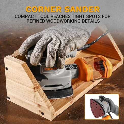 Detail Sander: DEKOPRO 1.5A Mouse Sander Electric Sander Tool Corded Palm Sanders with Dust Collection & 15pc Sandpapers for Sanding,Polishing,RemovingPaint in Saudi Arabia
