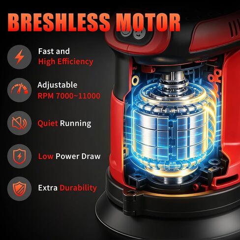 Brushless Cordless Random Orbital Sander for Milwaukee M18(NO Battery),5″Palm Sanding Machine Tool with 3-Speed,Dust Collector&10PCS Sandpapers for Woodworking,Auto Repair,Drywall, Polishing in Kuwait