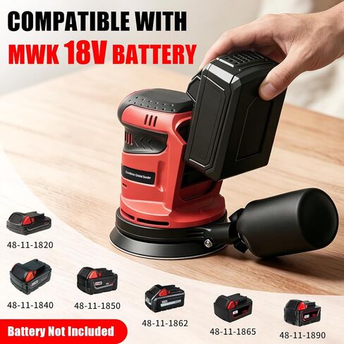 Brushless Cordless Random Orbital Sander for Milwaukee M18(NO Battery),5″Palm Sanding Machine Tool with 3-Speed,Dust Collector&10PCS Sandpapers for Woodworking,Auto Repair,Drywall, Polishing in Kuwait