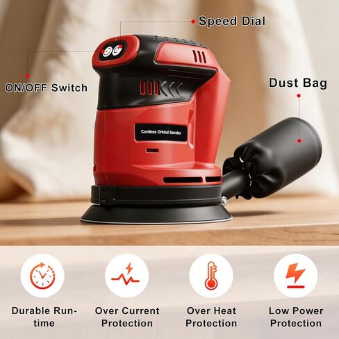 Brushless Cordless Random Orbital Sander for Milwaukee M18(NO Battery),5″Palm Sanding Machine Tool with 3-Speed,Dust Collector&10PCS Sandpapers for Woodworking,Auto Repair,Drywall, Polishing in Kuwait