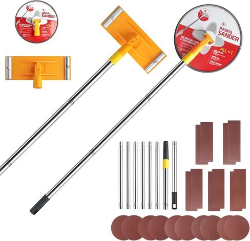 Drywall Pole Sander Kit，85" Manual Hand Drywall Sander with Extension Pole，Wall Sander for Painting Prep，Complete with 2 Sanding Heads and 20 Sandpaper Sheets (100, 120, 180, 240, 320 Grit) in Kuwait