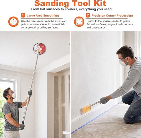 Drywall Pole Sander Kit，85" Manual Hand Drywall Sander with Extension Pole，Wall Sander for Painting Prep，Complete with 2 Sanding Heads and 20 Sandpaper Sheets (100, 120, 180, 240, 320 Grit) in Kuwait