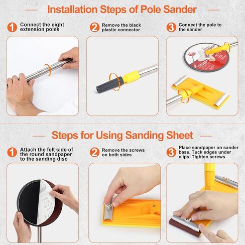 Drywall Pole Sander Kit，85" Manual Hand Drywall Sander with Extension Pole，Wall Sander for Painting Prep，Complete with 2 Sanding Heads and 20 Sandpaper Sheets (100, 120, 180, 240, 320 Grit) in Kuwait