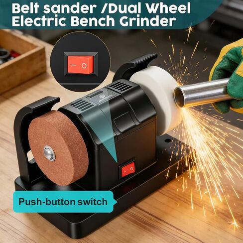 Dual-wheel Electric Benchtop Sander & Belt Sander Combined Multi-functional Polishing Machine with Adjustable Speed for Metal & Wood Polishing in Kuwait