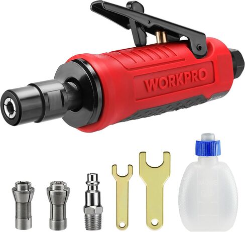 WORKPRO Pneumatic Straight Die Grinder, 25000 RPM, 1/4" & 1/8" Collets | Air-powered Die Grinder for Grinding, Cutting, Polishing, Welding Repair, Deburring, and General Machining Tasks in Kuwait