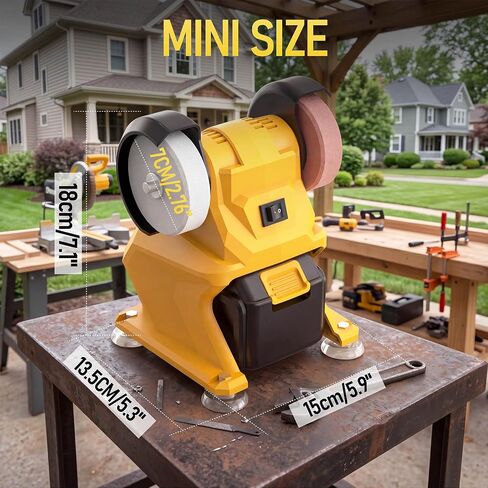 Mini Bench Grinder, Cordless Grinder Compatible with Dewalt 20V Battery (No Battery), Dual 3'' Grinding Wheels with Safety Guard & Non-slip Base for Sharpening Knives, Drills and Steel Rust Removal in Kuwait