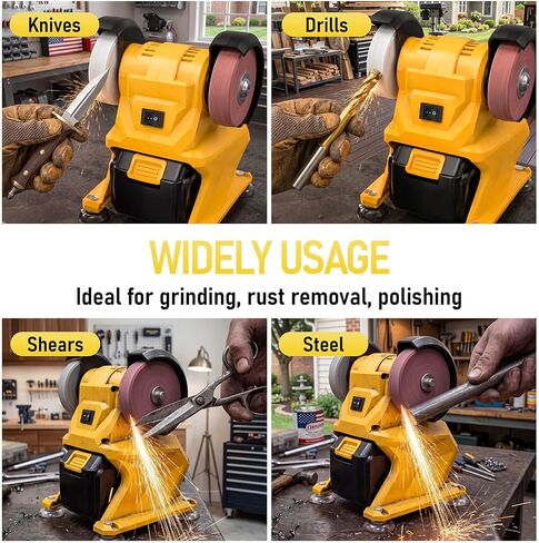 Mini Bench Grinder, Cordless Grinder Compatible with Dewalt 20V Battery (No Battery), Dual 3'' Grinding Wheels with Safety Guard & Non-slip Base for Sharpening Knives, Drills and Steel Rust Removal in Kuwait