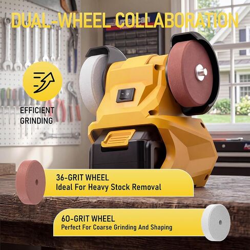Mini Bench Grinder, Cordless Grinder Compatible with Dewalt 20V Battery (No Battery), Dual 3'' Grinding Wheels with Safety Guard & Non-slip Base for Sharpening Knives, Drills and Steel Rust Removal in Kuwait